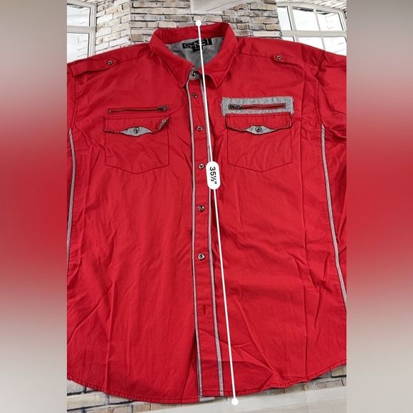 Men’s G-Net Red & Black Cotton Blend 2 Pocket Zipper Button Down Shirt (4XL) P22 - Picture 5 of 9